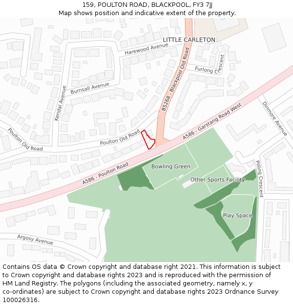 159, POULTON ROAD, BLACKPOOL, FY3 7JJ: Location map and indicative extent of plot