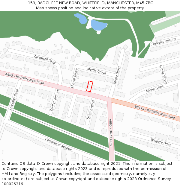 159, RADCLIFFE NEW ROAD, WHITEFIELD, MANCHESTER, M45 7RG: Location map and indicative extent of plot