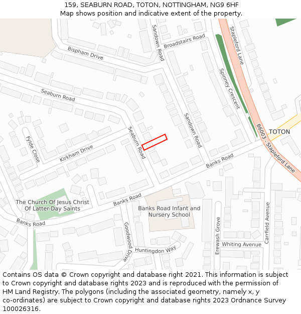 159, SEABURN ROAD, TOTON, NOTTINGHAM, NG9 6HF: Location map and indicative extent of plot