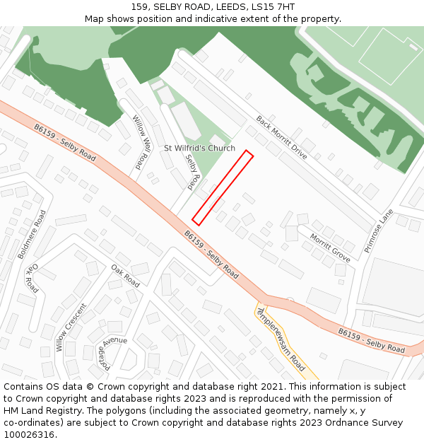159, SELBY ROAD, LEEDS, LS15 7HT: Location map and indicative extent of plot