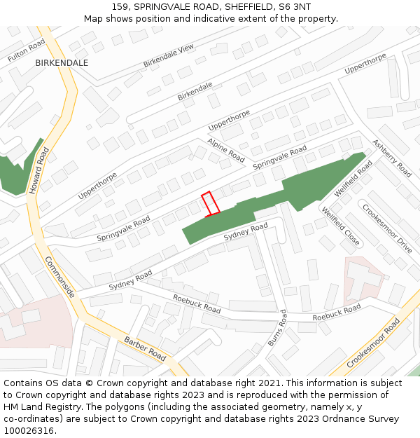 159, SPRINGVALE ROAD, SHEFFIELD, S6 3NT: Location map and indicative extent of plot