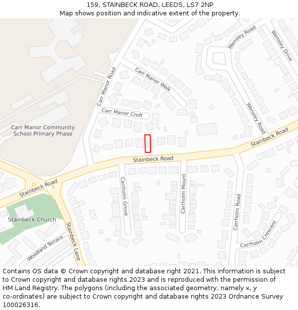 159, STAINBECK ROAD, LEEDS, LS7 2NP: Location map and indicative extent of plot