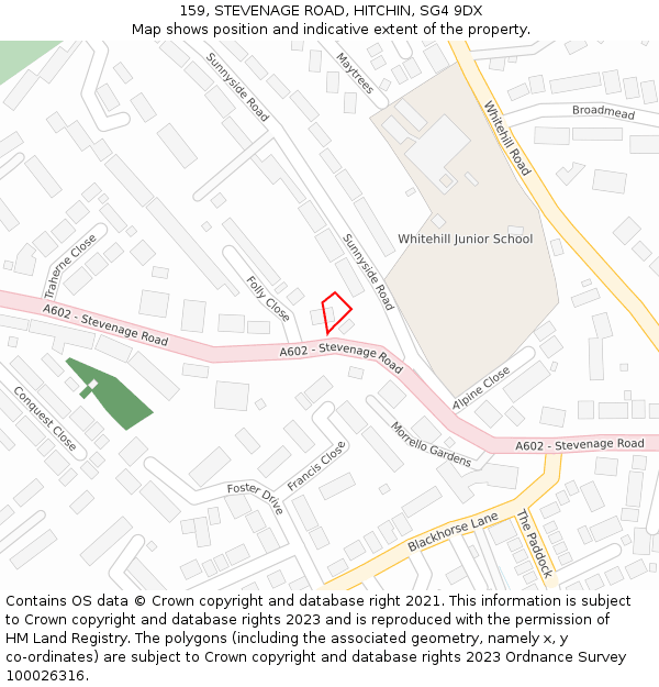 159, STEVENAGE ROAD, HITCHIN, SG4 9DX: Location map and indicative extent of plot