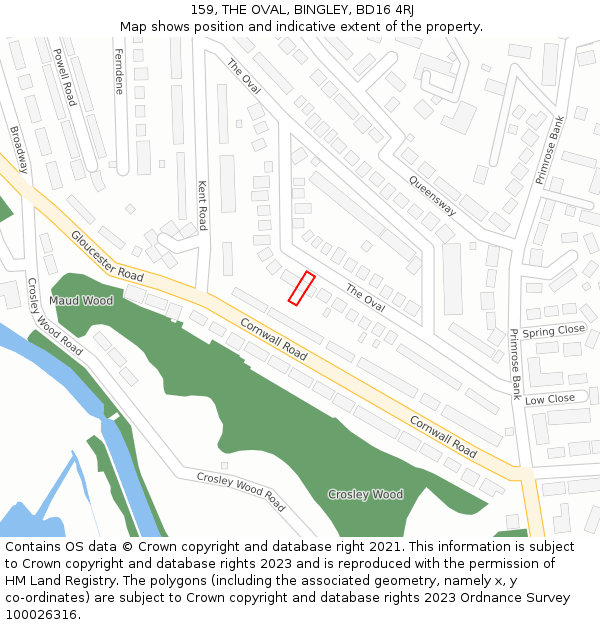 159, THE OVAL, BINGLEY, BD16 4RJ: Location map and indicative extent of plot
