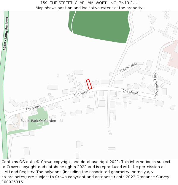 159, THE STREET, CLAPHAM, WORTHING, BN13 3UU: Location map and indicative extent of plot