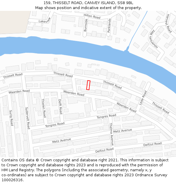 159, THISSELT ROAD, CANVEY ISLAND, SS8 9BL: Location map and indicative extent of plot