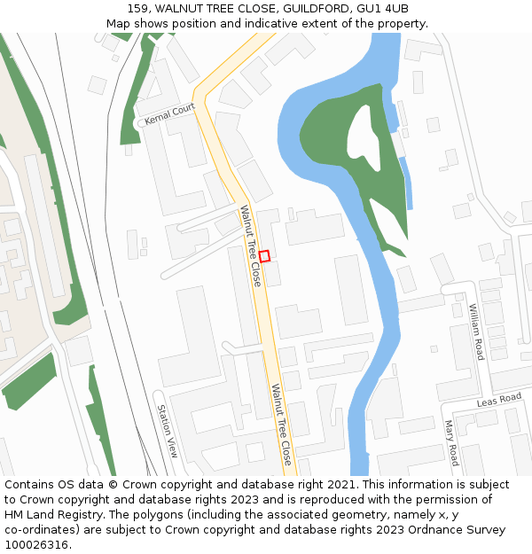 159, WALNUT TREE CLOSE, GUILDFORD, GU1 4UB: Location map and indicative extent of plot