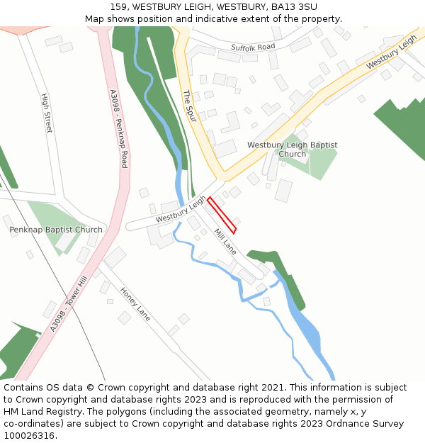 159, WESTBURY LEIGH, WESTBURY, BA13 3SU: Location map and indicative extent of plot