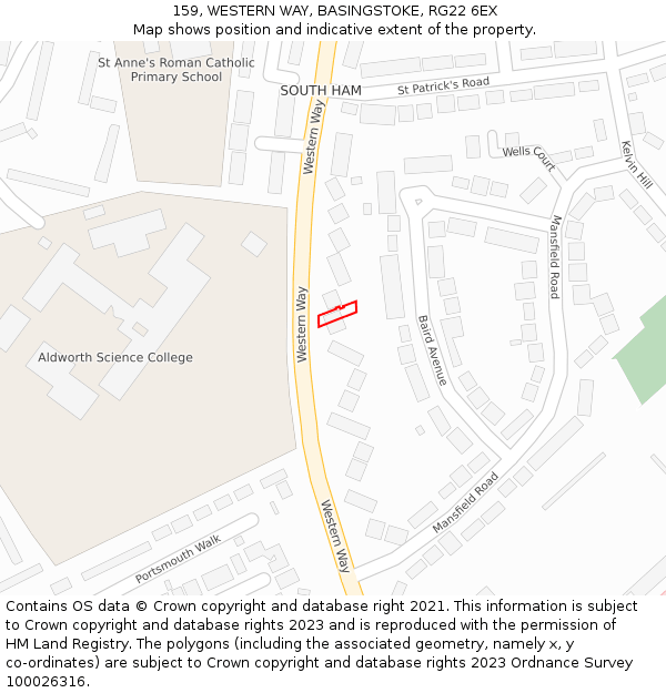 159, WESTERN WAY, BASINGSTOKE, RG22 6EX: Location map and indicative extent of plot