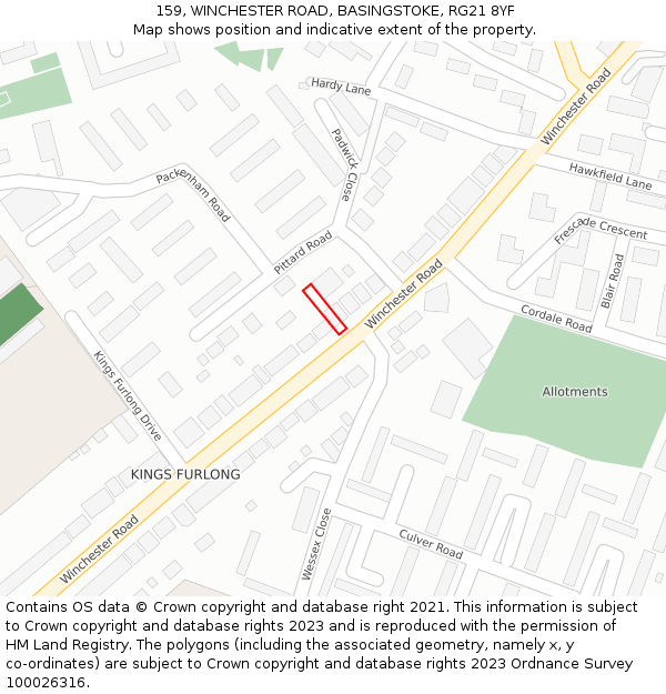 159, WINCHESTER ROAD, BASINGSTOKE, RG21 8YF: Location map and indicative extent of plot