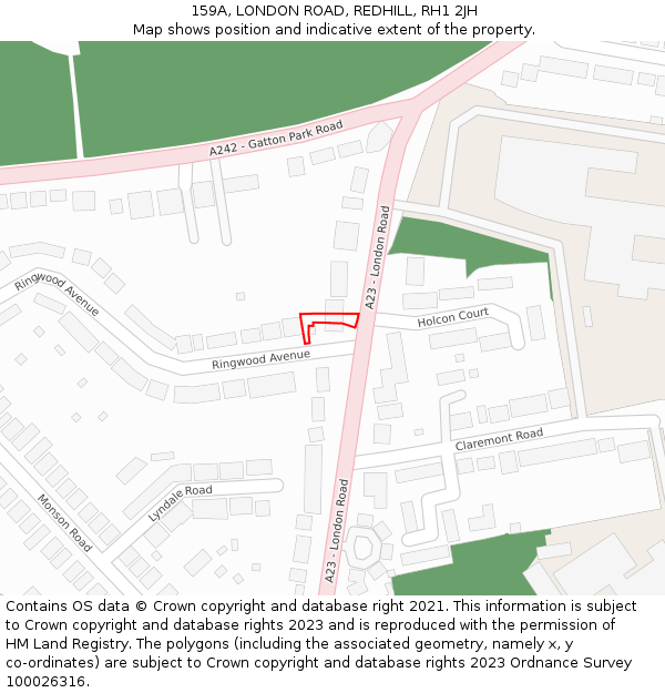 159A, LONDON ROAD, REDHILL, RH1 2JH: Location map and indicative extent of plot