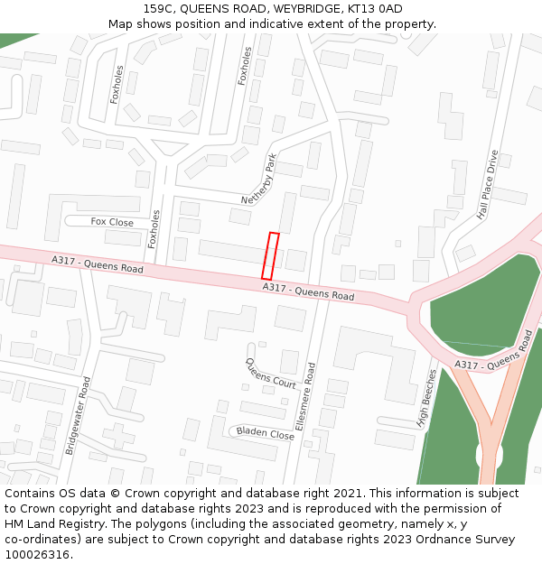 159C, QUEENS ROAD, WEYBRIDGE, KT13 0AD: Location map and indicative extent of plot