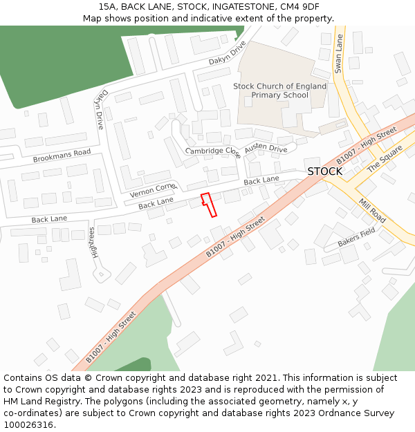 15A, BACK LANE, STOCK, INGATESTONE, CM4 9DF: Location map and indicative extent of plot
