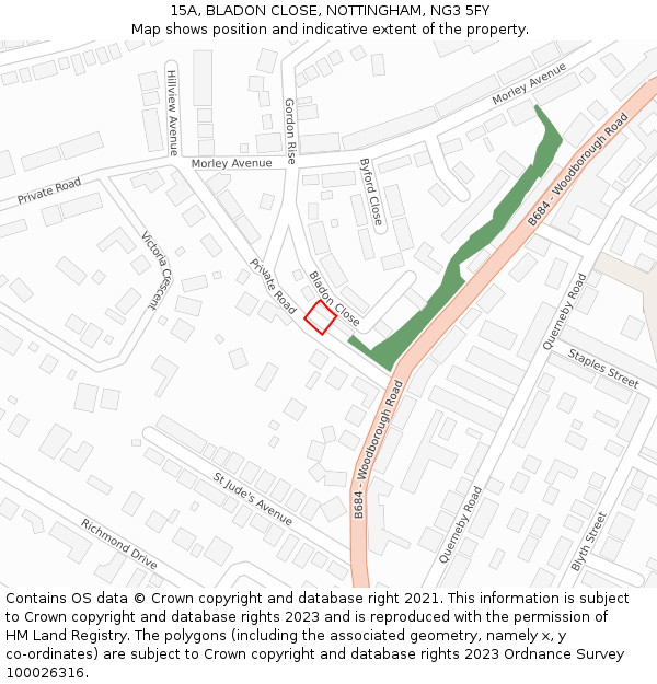15A, BLADON CLOSE, NOTTINGHAM, NG3 5FY: Location map and indicative extent of plot