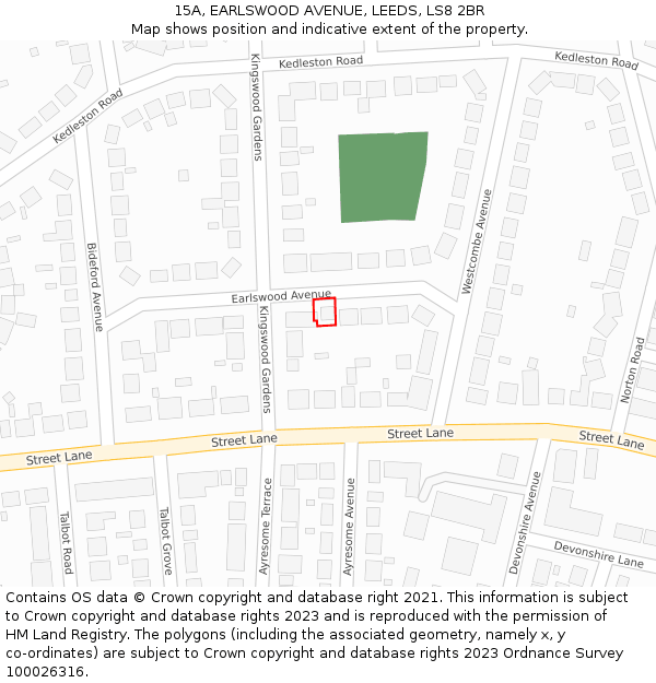 15A, EARLSWOOD AVENUE, LEEDS, LS8 2BR: Location map and indicative extent of plot
