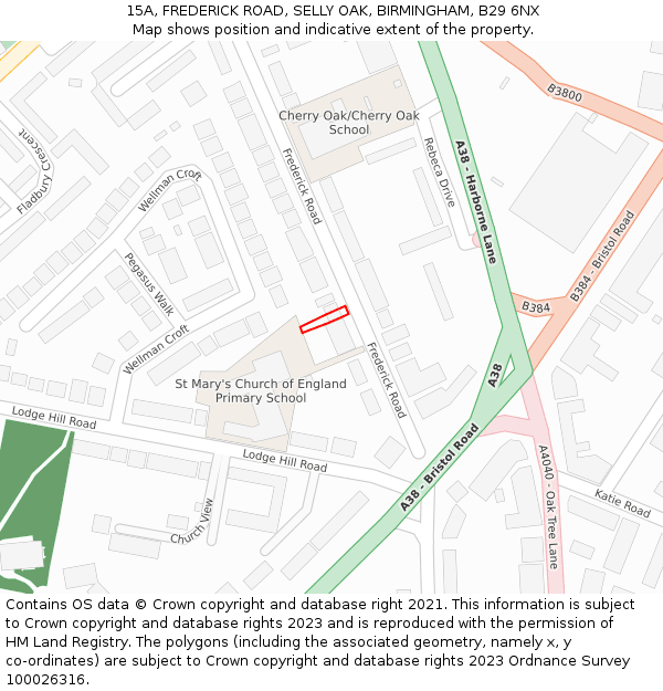15A, FREDERICK ROAD, SELLY OAK, BIRMINGHAM, B29 6NX: Location map and indicative extent of plot