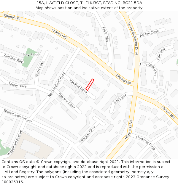 15A, HAYFIELD CLOSE, TILEHURST, READING, RG31 5DA: Location map and indicative extent of plot