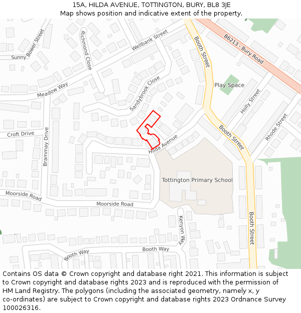 15A, HILDA AVENUE, TOTTINGTON, BURY, BL8 3JE: Location map and indicative extent of plot
