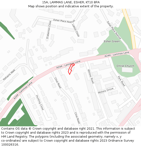 15A, LAMMAS LANE, ESHER, KT10 8PA: Location map and indicative extent of plot