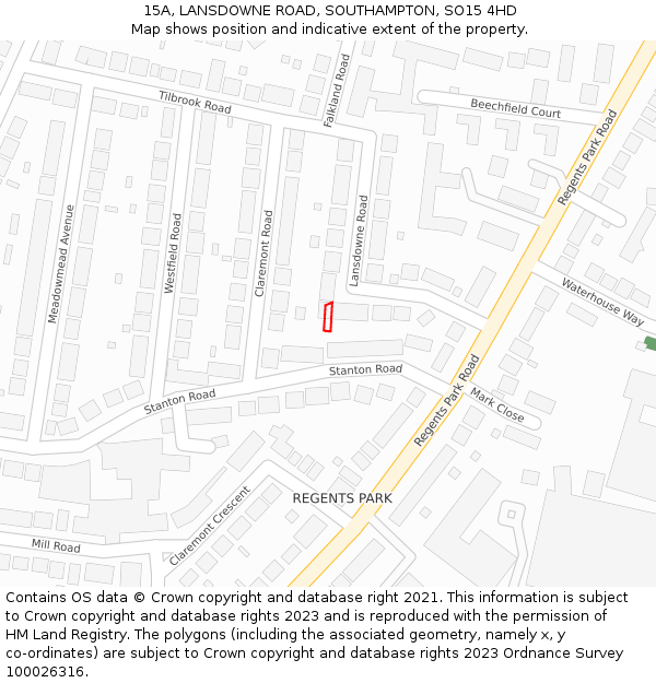 15A, LANSDOWNE ROAD, SOUTHAMPTON, SO15 4HD: Location map and indicative extent of plot