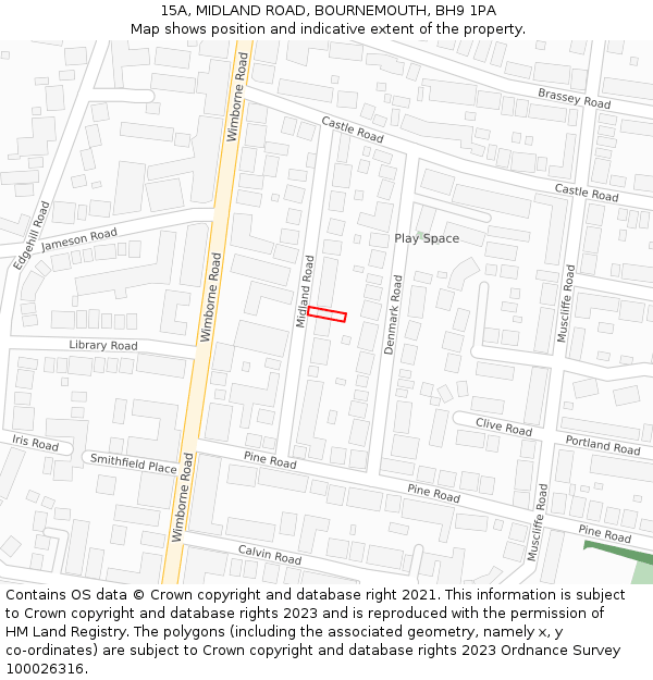 15A, MIDLAND ROAD, BOURNEMOUTH, BH9 1PA: Location map and indicative extent of plot