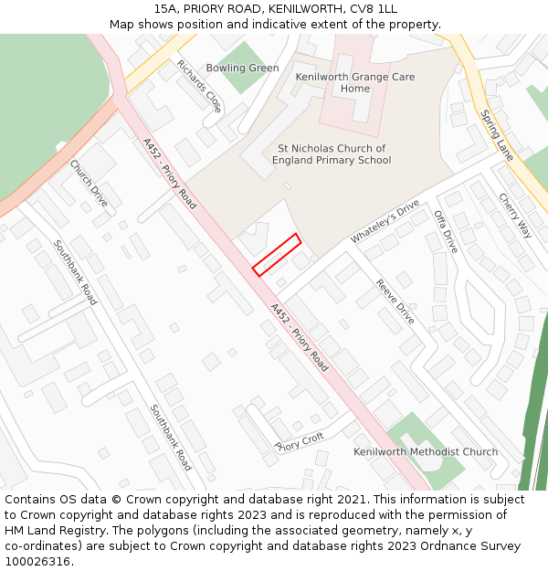 15A, PRIORY ROAD, KENILWORTH, CV8 1LL: Location map and indicative extent of plot