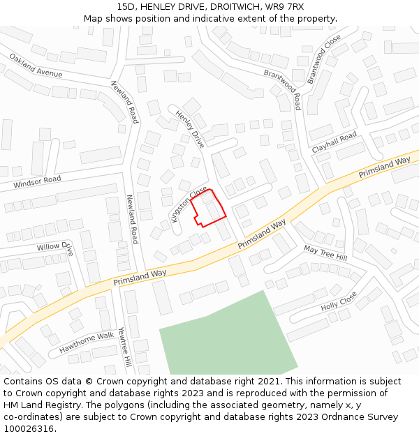 15D, HENLEY DRIVE, DROITWICH, WR9 7RX: Location map and indicative extent of plot