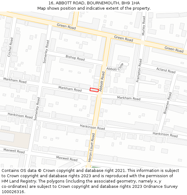 16, ABBOTT ROAD, BOURNEMOUTH, BH9 1HA: Location map and indicative extent of plot