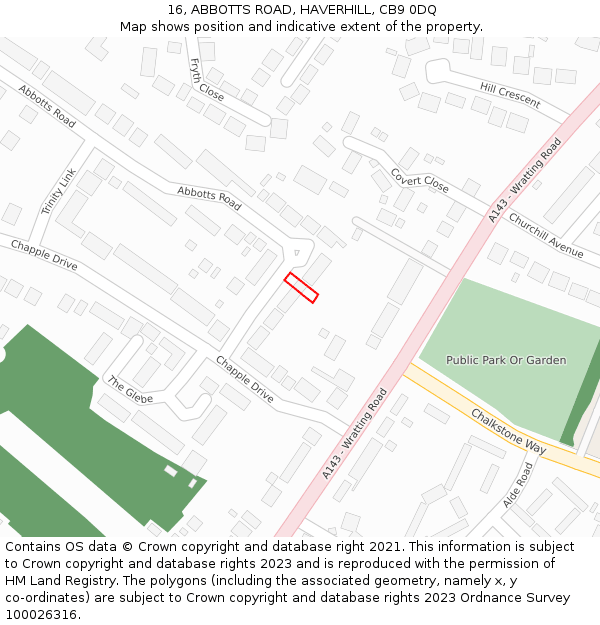 16, ABBOTTS ROAD, HAVERHILL, CB9 0DQ: Location map and indicative extent of plot