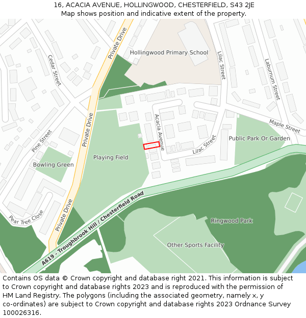 16, ACACIA AVENUE, HOLLINGWOOD, CHESTERFIELD, S43 2JE: Location map and indicative extent of plot