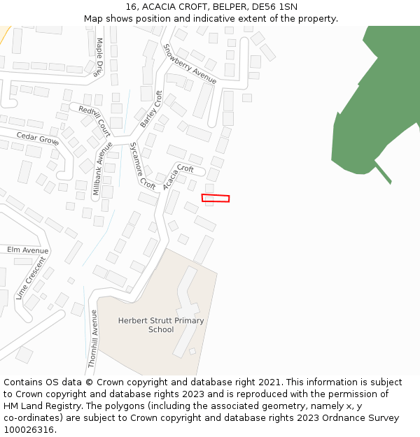 16, ACACIA CROFT, BELPER, DE56 1SN: Location map and indicative extent of plot