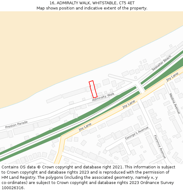 16, ADMIRALTY WALK, WHITSTABLE, CT5 4ET: Location map and indicative extent of plot