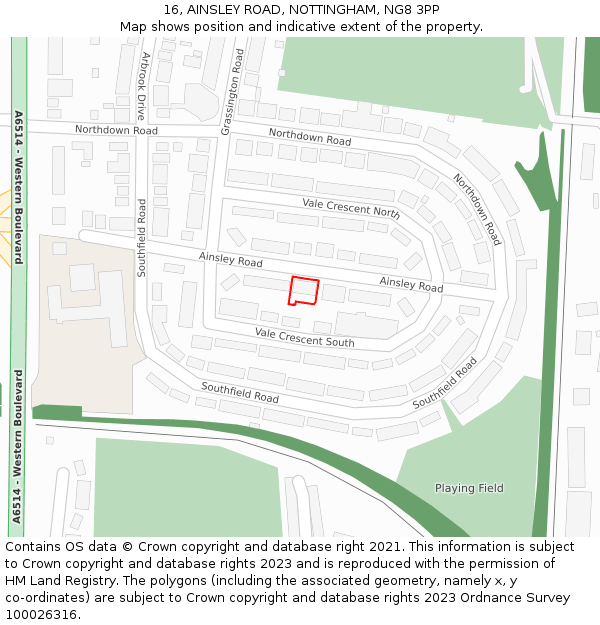16, AINSLEY ROAD, NOTTINGHAM, NG8 3PP: Location map and indicative extent of plot