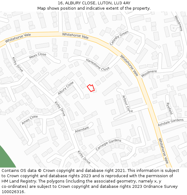 16, ALBURY CLOSE, LUTON, LU3 4AY: Location map and indicative extent of plot