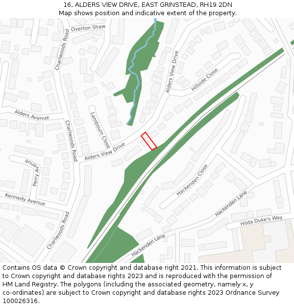 16, ALDERS VIEW DRIVE, EAST GRINSTEAD, RH19 2DN: Location map and indicative extent of plot