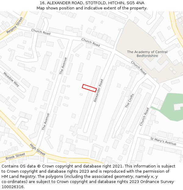 16, ALEXANDER ROAD, STOTFOLD, HITCHIN, SG5 4NA: Location map and indicative extent of plot
