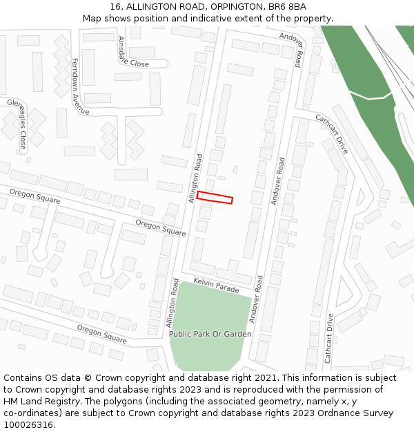 16, ALLINGTON ROAD, ORPINGTON, BR6 8BA: Location map and indicative extent of plot