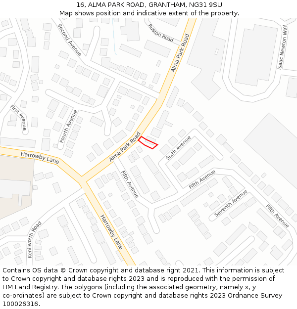 16, ALMA PARK ROAD, GRANTHAM, NG31 9SU: Location map and indicative extent of plot