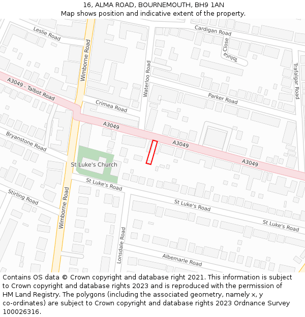 16, ALMA ROAD, BOURNEMOUTH, BH9 1AN: Location map and indicative extent of plot