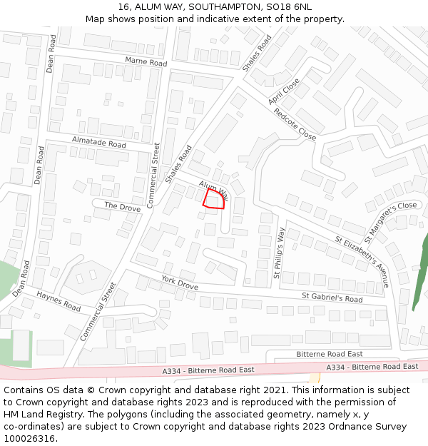 16, ALUM WAY, SOUTHAMPTON, SO18 6NL: Location map and indicative extent of plot