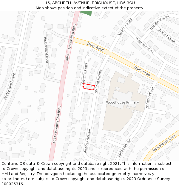 16, ARCHBELL AVENUE, BRIGHOUSE, HD6 3SU: Location map and indicative extent of plot