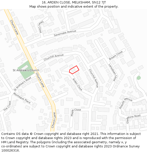 16, ARDEN CLOSE, MELKSHAM, SN12 7JT: Location map and indicative extent of plot