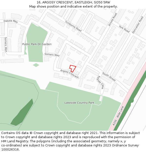 16, ARGOSY CRESCENT, EASTLEIGH, SO50 5RW: Location map and indicative extent of plot