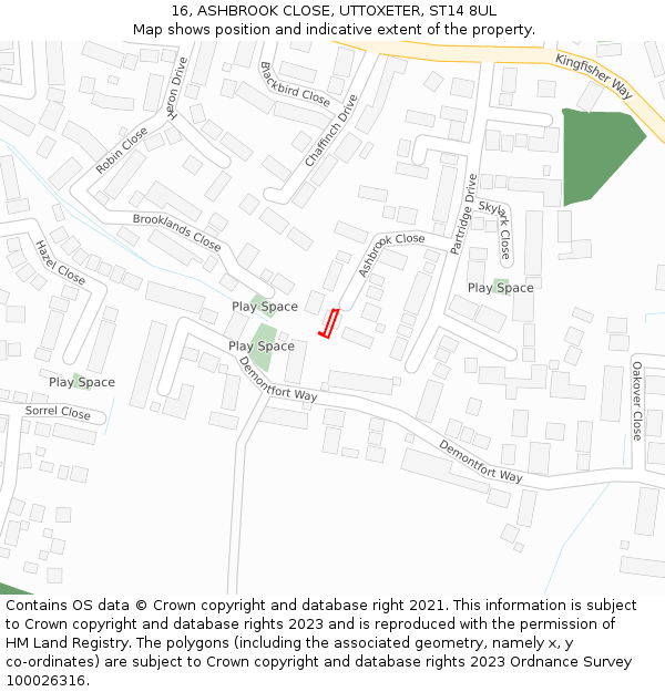 16, ASHBROOK CLOSE, UTTOXETER, ST14 8UL: Location map and indicative extent of plot