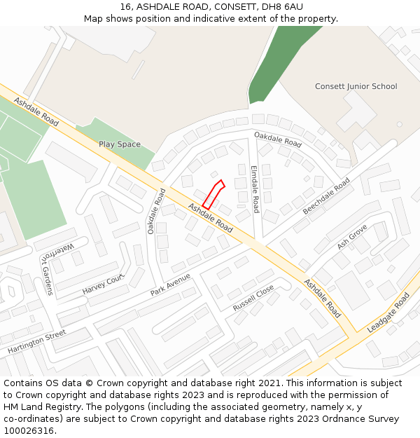 16, ASHDALE ROAD, CONSETT, DH8 6AU: Location map and indicative extent of plot