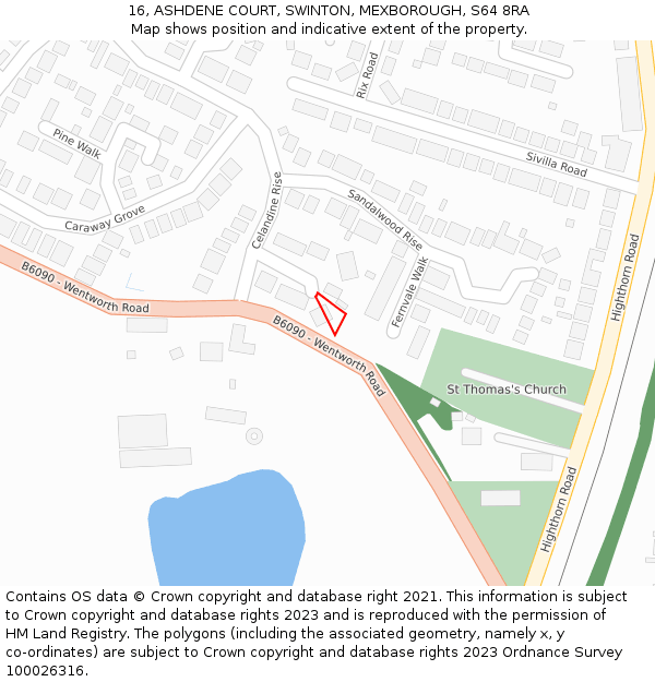 16, ASHDENE COURT, SWINTON, MEXBOROUGH, S64 8RA: Location map and indicative extent of plot