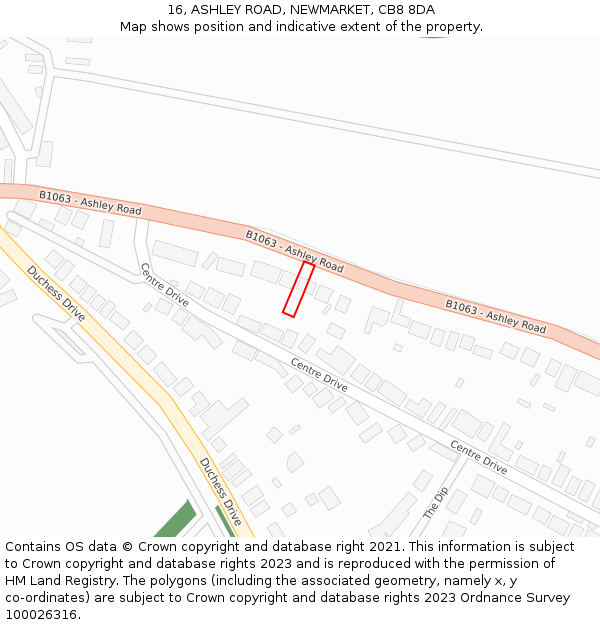 16, ASHLEY ROAD, NEWMARKET, CB8 8DA: Location map and indicative extent of plot