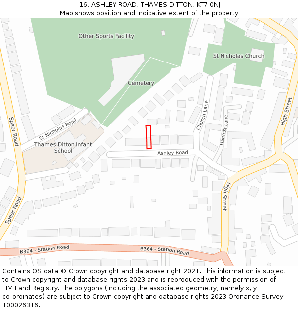 16, ASHLEY ROAD, THAMES DITTON, KT7 0NJ: Location map and indicative extent of plot