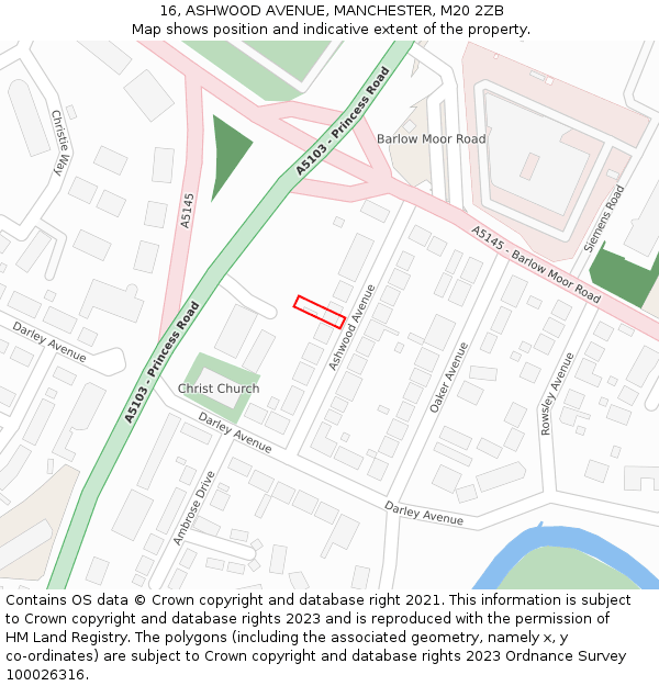 16, ASHWOOD AVENUE, MANCHESTER, M20 2ZB: Location map and indicative extent of plot