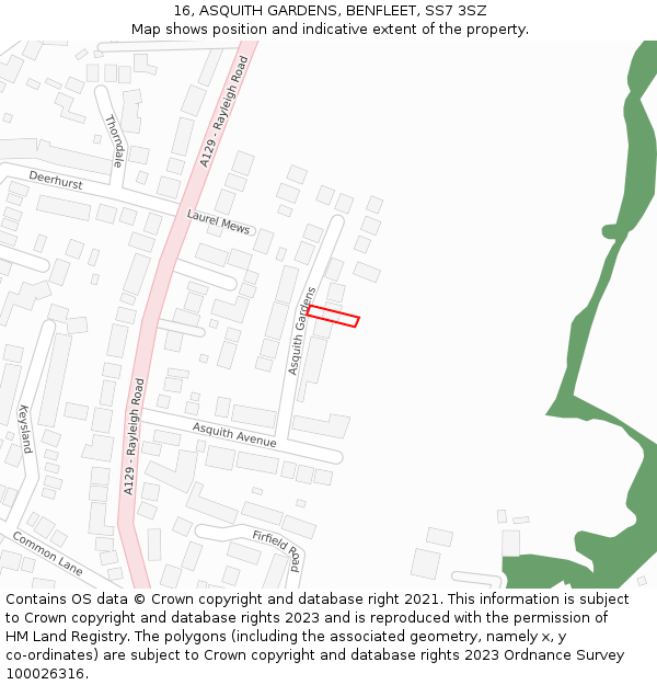 16, ASQUITH GARDENS, BENFLEET, SS7 3SZ: Location map and indicative extent of plot